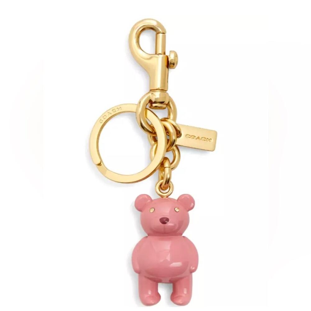 NWT Coach Bear Pink Love Sweet Teddy Key Charm Gold Keychain Limited